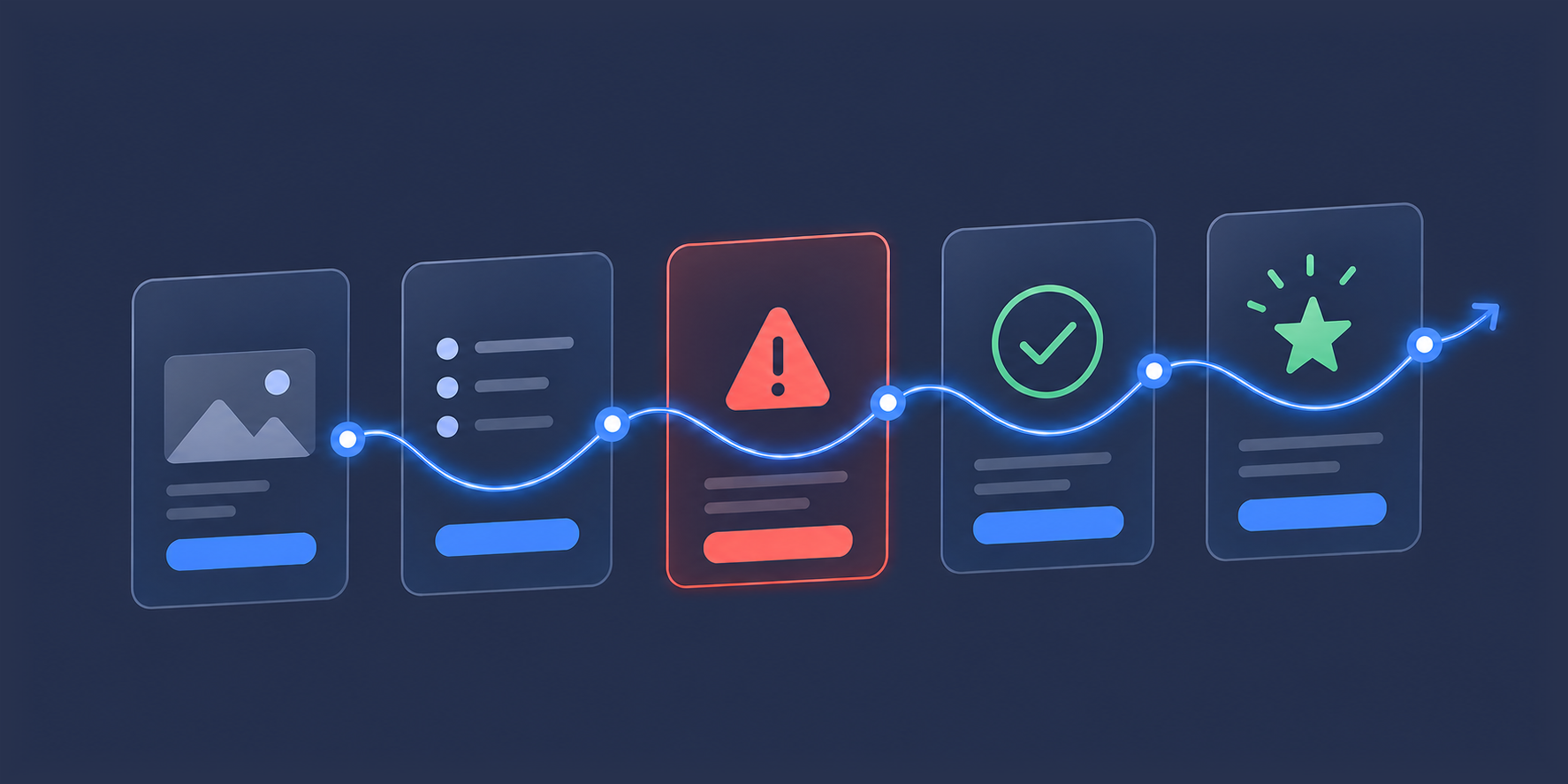 An illustrated customer journey with a broken moment highlighted